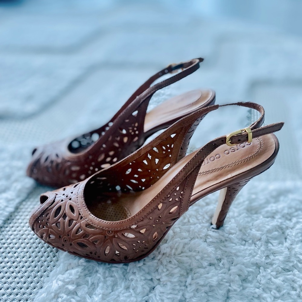 Woman sling back heels real leather